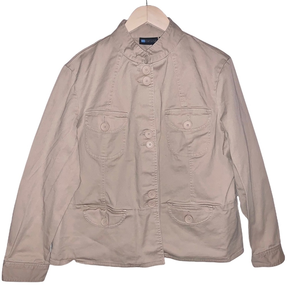 Tan Khaki Basic Button Up Lightweight Utility Jacket